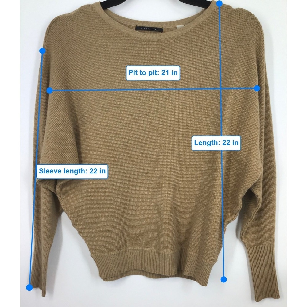 T Tahari Camel Minimalist Quiet Luxury Waffle Knit‎ Dolman Sleeve Sweater XS - Picture 5 of 8